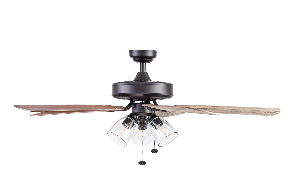 Prominence Home Saybrook Modern Farmhouse 52 Inch Ceiling Fan with Light, LED Ceiling Fan, Tri-Mount Indoor Fan with 5 Blades, Gray Pine and Brown Maple Blade Finish Options, Espresso (51593-01) Prominence Home