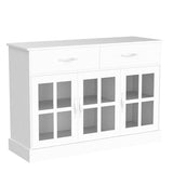 FOTOSOK Sideboard Buffet Cabinet with Glass Doors, Buffet Sideboard Kitchen Sideboard Cabinet Buffet Table with 2 Storage Drawers & Shelves for Dining Living Room, White FOTOSOK