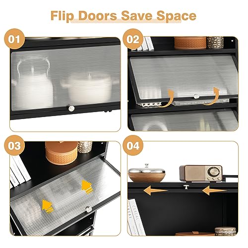 Giantex 5-Tier Freestanding Kitchen Storage Cabinet with Mobile Design and Flip-Up Doors, Black Giantex