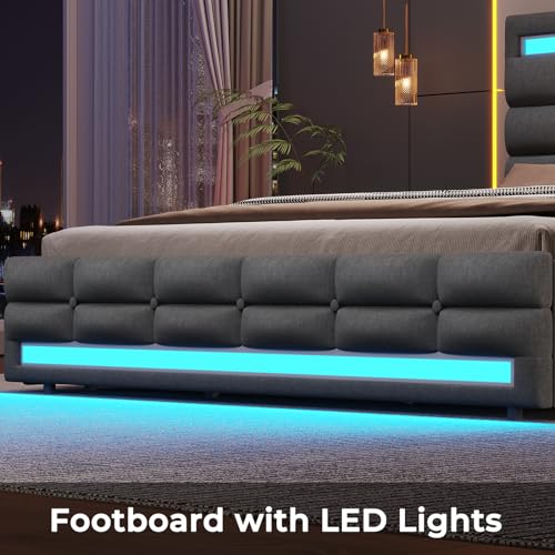 ADORNEVE Dark Grey Queen LED Bed Frame with 4 Drawers & USB Charging Station ADORNEVE