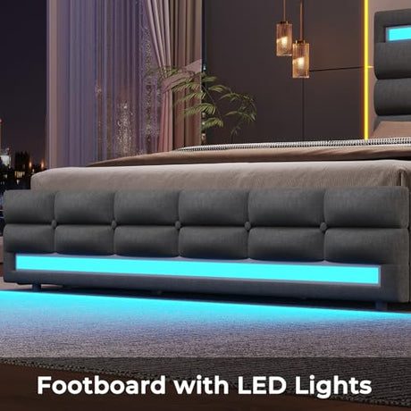 ADORNEVE Dark Grey Queen LED Bed Frame with 4 Drawers & USB Charging Station ADORNEVE