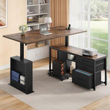Homiflex 63" L Shaped Standing Desk with 3 Drawers Electric Adjustable Height Desk Corner Standing Desk with Storage Computer Game Desk with Power Outlets Computer Tower Stand for Home Office, Brown Homiflex