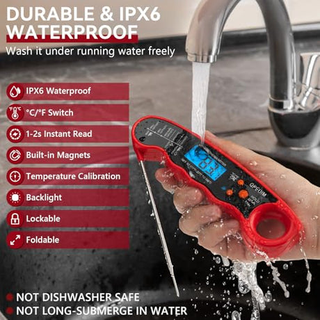 QPEUIM Meat Thermometer Digital Instant Read Thermometer Waterproof Food Thermometer with Backlight & Calibration for Grill and Cooking Turkey BBQ QPEUIM
