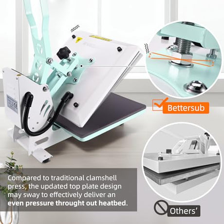 BetterSub Heat Press 15x15 inch Digital Heat Press Machine, Slide Out Industrial Quality T-Shirt Heat Transfer Machine Teal BetterSub