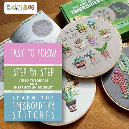 CRAFTILOO Embroidery Kits for Adults Hand Embroidery kit for Beginners with Stamped Embroidery Patterns Starter Embroidery Kit. Needlepoint kit Cross Stitch kit for Teens& Adults Cactus