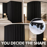 Jilron Room Divider Curtain Ceiling Curtain Track Set for Blackout and Privacy (Black Curtain + Black Track) 106" W x 84" L -1 Piece Jilron