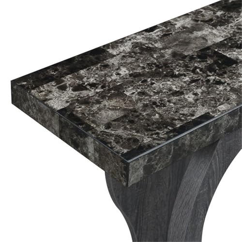 Pemberly Row Modern Console Table, Weathered Gray Wood with Faux Black Marble Top, MDF and Melamine, 31.5 x 11.5 x 34 in, Bottom Shelf, Wavy Silhouette for Entryway, Living Room, Hallway or Dining Pemberly Row