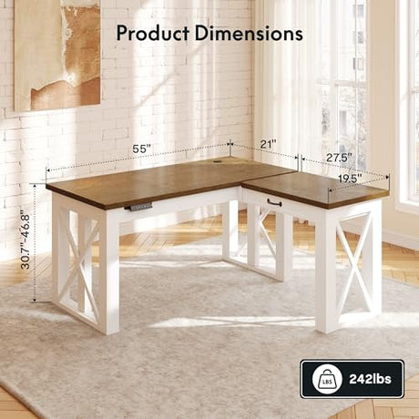 FLEXISPOT L-Shaped Standing Desk with Drawer, 55"x48" Sit Stand Executive Table, Height Adjustable Corner Desk for Home Office, Large Workspace, Cherry Top FLEXISPOT