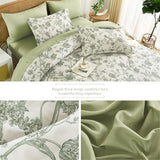 Luxudecor Floral Queen Comforter Set 7 Pieces Bed in a Bag, Sage Green Flower with Bird Bedding Set, Soft Reversible Comforter with Sheet Set 90"x90" Luxudecor