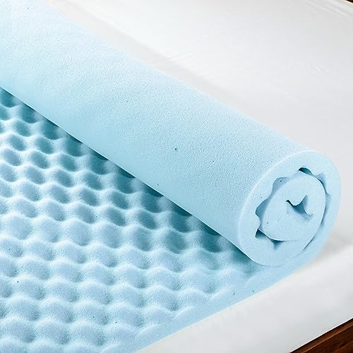 Best Price Mattress 1.5 Inch Egg Crate Memory Foam Mattress Topper, Cooling Gel Infusion, Twin, Dorm Essentials, Blue Best Price Mattress