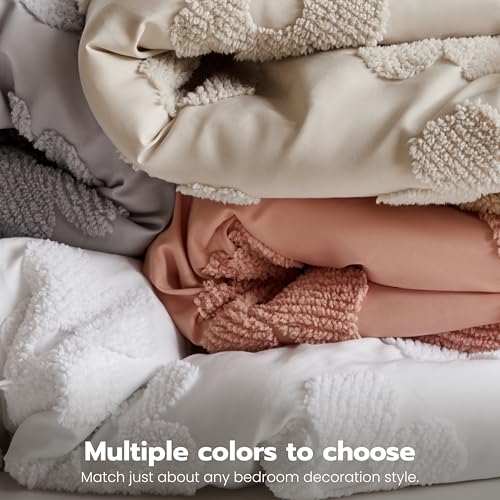 Joiedomi Tufted Twin Comforter Set, 2 Pieces Beige Boho Twin Bedding Set with 1 Boho Flower Comforter and 1 Pillow Sham, Bed in a Bag for All Seasons Joiedomi