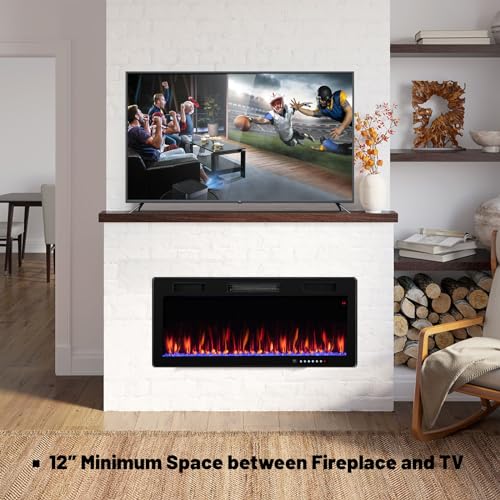 Tangkula 5100 BTU Electric Fireplace Inserts 40 Inches, 1500W Wall Mount Fire Places with Remote, Multicolor Flames, 5 Brightness & Speed Adjustable, Touch Screen Tangkula