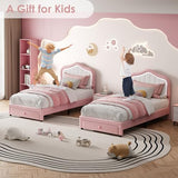 GAOMON Upholstered Twin Size LED Bed Frame with Storage Drawer, Velvet Princess Platform Bed Frame for Kids/Girls, Wooden Slats Support, No Box Spring Needed, Easy Assembly, Pink GAOMON