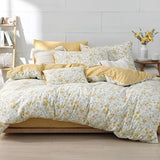 ALEISSEL Natural Cotton 2pcs Floral Comforter Sets Twin Size-Yellow Comforter with Pink & Yellow Flowers and Blue & Green Leaves on White, Reversible Lightweight Bedding Sets(Twin 68"×90") ALEISSEL