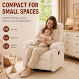 Beige Rocking Chair Nursery Recliners, Small Recliner Rocking Chair for Small Spaces, Manual Swivel Glider Recliner for Living Room Bedroom Office, Corduroy，Adjustable Backrest & Footrest (Beige)