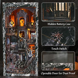 MiniCity Book Nook Kit with LED Light, DIY Miniature Dollhouse Booknook Kit, Creepy Scary 3D Wooden Puzzle Bookshelf Insert Decor for Stress Relief Craft for Book Lovers & Adult (Haunting Relics)