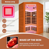 OUTEXER 2-3 Person Sauna Corner Sauna Far Infrared Saunas Room Home Canadian Hemlock Indoor 2100W Low-EMF Dry Saunas with Red Light Therapy Beauty Lamp 47.2 * 47.2 * 74.8inch OUTEXER