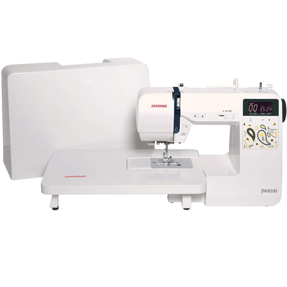 Janome JW8100 Fully-Featured Computerized Sewing Machine with 100 Stitches, 7 Buttonholes, Hard Cover, Extension Table and 22 Accessories Janome
