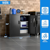 JAORD Metal Storage Cabinet with 2 Lockable Doors and 2 Adjustable Shelves, Locking Garage Storage Cabinet with Pegboard, Small Metal Cabinet with Lock for Garage, Home, Black, Assembly Required JAORD