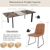 HIPIHOM Extendable Dining Table Set for 6-8 People, 63 to 78.7 Inch MDF Kitchen Table with 6 Upholstered Chairs, Space-Saving for Dining Room, Breakfast Nook (Brown Table & 6 Brown U-Shaped Chairs) HIPIHOM