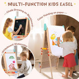 WINGYZ Kids Easel Wooden Marble Run for Kids 3-7, 4-in-1 Toddler Art Easel for Kids 2-4 Painting Station Stand Drawing, Double-Sided 6 Heights Black Chalkboard Magnetic Whiteboard Paper Roll Holder wingyz