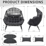 IRONCK Double Egg Chair Outdoor, 2 Person Wicker Lounge Chair, Oversized Thickened Padded Cushions and Headrests, 680 Lbs Egg Loveseat for Indoor, Patio, Living Room, Porch, Balcony, Dark Grey IRONCK