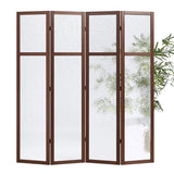 Acrylic Room Divider, 4-Panel Freestanding Partition Screen, Frosted Translucent Privacy Panel - Lightweight Modern Divider for Home Office Studio (Walnut, 4 Panels) Svimi