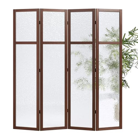 Acrylic Room Divider, 4-Panel Freestanding Partition Screen, Frosted Translucent Privacy Panel - Lightweight Modern Divider for Home Office Studio (Walnut, 4 Panels) Svimi