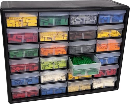 Akro-Mils 10124 24-Drawer Plastic Drawer Storage Cabinet for Garage Organization, Bead Organizer, Lego Storage, Teacher Toolbox, Makeup Organizer, and More, 20-Inch W x 6-Inch D x 16-Inch H, Black Akro-Mils