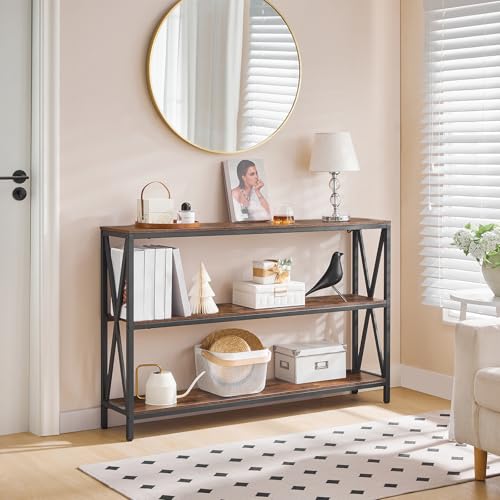 MAHANCRIS 47.2" Sofa Table, Industrial Console Table, 3-Tier Narrow Side Table with Open Shelves, Foyer Table for Entryway, Hallway, Kitchen, Living Room and Bedroom, Rustic Brown CTHR800201 MAHANCRIS