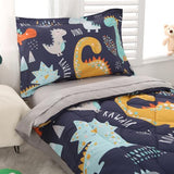 Wowelife Toddler Bedding Sets for Boys Premium 4 Piece Dinosaur Toddler Comforter Set Blue Grey Bed Set, Super Soft and Comfortable for Toddler(Dark Blue) Wowelife