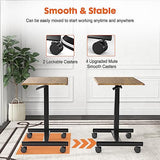 Sweetcrispy Small Mobile Standing Desk, Rolling Laptop Computer Carts, Portable Laptop Desk with Wheels, Adjustable Height Table for Home Office, Rust Brown Sweetcrispy