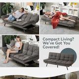 AMICLIBER Futon Sofa Bed Convertible Couch, Grey Linen Sofa Bed with Memory Foam, Adjustable Backrest & Armrests, Multifunctional Small Loveseat Sleeper Sofa for Living Room, Apartment, Office AMICLIBER