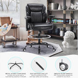 OLYFING Drafting Chair, Tall Office Chair with Adjustable Armrests PU Leather Standing Desk Chair with Adjustable Foot Ring,Comfy Mid-Back High Office Chair for Counter Height Desk, Black OLYFING