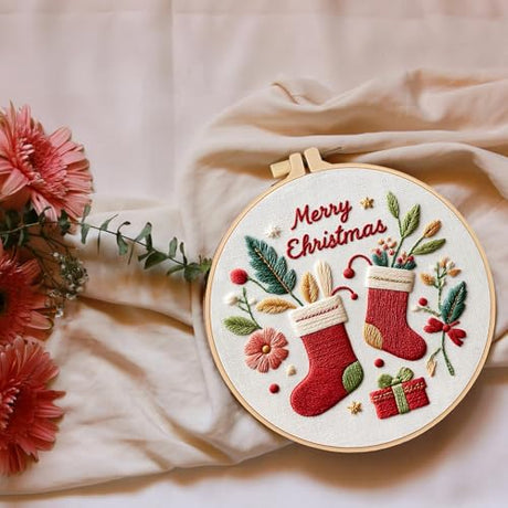 Smart-Feather 3 Sets Holiday Embroidery kit for Beginners, Hand Embroidery Kits for Adults with Hoop, DIY Art Project Craft Kit (Season) Smart-Feather