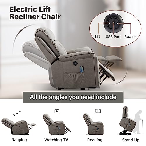 Phoenix Home Power Lift Chair with Massage and Heat for Elderly Recliner, Green Grey Phoenix Home