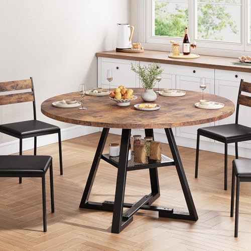 Jocoevol Round Dining Table for 4,Kitchen Dining Room Circle Dinner Pedestal Table,Space Saving Wood Kitchen & Dining Room Furniture (Vintage, 42In) Jocoevol