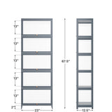 BRIGHTORIA 5-Tier Clear Display Cabinet with Flip Acrylic Doors, Collectibles Toy Books Showcase Organizers Storage Rack, 68" Tall Bamboo Standing Display Case for Playroom Bedroom, Grey BRIGHTORIA