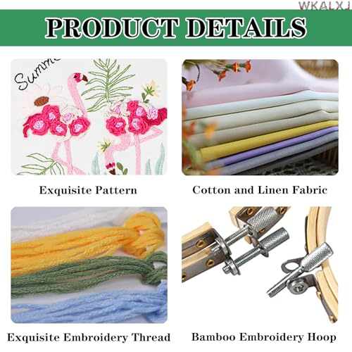 WKALXJ 4 Sets Embroidery Kits for Beginners to Advanced, Cross Stitch Kits Needlepoint Kits Crafts for Adults, Needle Point Kits with Flamingo Plant Pattern(Advanced Flamingo)
