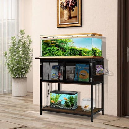 TQVAI 40-55 Gallon Fish Tank Stand - 800lbs Weight Capacity - Heavy Duty Aquarium Stand Cabinet with Power Outlets for 2 Tanks, Aquarium Decor Accessories, Reptile Turtle Tank, Black - WoodArtSupply