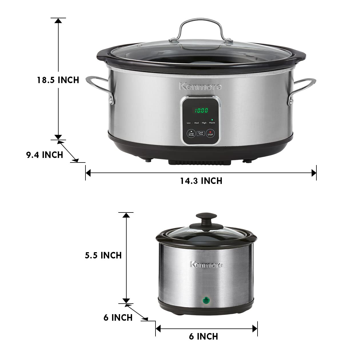 Kenmore 7 Quart Slow Cooker Programmable Kitchen Appliance Dipper Sauce-Warmer Stainless Steel Digital Display One-Touch Controls Braise Simmer Sous Vide Stew Soup Chili Curry Black and Silver Koolatron