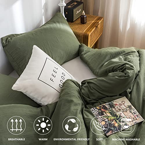 COTTEBED Ultra-Soft Cozy Twin Bedding Comforter Sets Bed, Lightweight All Season Use Warm Fluffy, Made with Washed PolyCotton Microfiber Fabric,1 Comforter 1 Pillow Sham, Twin/Twin XL Dark Olive Green COTTEBED