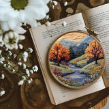 FONNUY Embroidery Kit for Beginners, Boho Nature Landscape Pre-Stamped Pattern Kits for Adults with Hoop, Easy to Follow Color Thread Needlework, 8'' Hoop (Mountain Trail)
