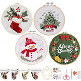 Christmas Embroidery Kit for Adults & Beginners, Gnomes & Christmas Tree Hand Embroidery Ornaments kit with Pattern, Cotton, Needles & Instruction, Christmas DIY Cross Stitch Kits Gifts (4pcs-B)