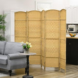 HOMCOM 6 Panel Room Divider, 6' Tall Folding Privacy Screen, Hand-Woven Freestanding Wall Partition for Home Office, Bedroom, Nature Wood HOMCOM
