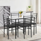 FDW Classic Dining Table Set 5 Piece,Metal Frame Glass Top Table and 4 Rectangular Modern Chairs Set,Suitable Small Space Kitchen Table Set for 4,Black FDW
