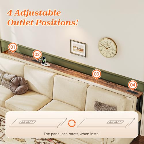 SUPERJARE 102 Inch Sofa Table with 2 Power Outlets and USB-C Ports, 5.9 Inch Narrow Console Table with Storage, Extra-Long, for Entryway Hallway Couch Behind Sofa, Small Spaces, Rustic Brown SUPERJARE