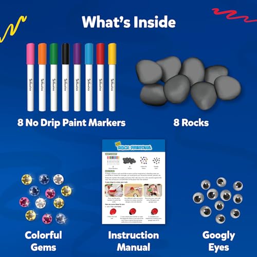 Skillmatics Rock Painting Kit - Mess-Free Art & Craft Activity for Girls & Boys, Craft Kits & Supplies, DIY Creative Activity, Christmas Gifts for Kids Ages 4, 5, 6, 7, 8, 9, 10, 11,12 Skillmatics