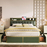 LIKIMIO Queen Bed Frame with 4 Storage Drawers, Platform Bed with Charged Headboard, Sturdy and Stable, No Noise, No Box Spring Needed, Easy to Install, Dark Green LIKIMIO