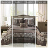 Madison Park Quilt Set Luxurious Jacquard Stripes Design - All Season, Coverlet Bedspread Lightweight Bedding Layer, Shams, Decorative Pillow, Full/Queen(90"x90"), Floral Red 5 Piece Madison Park